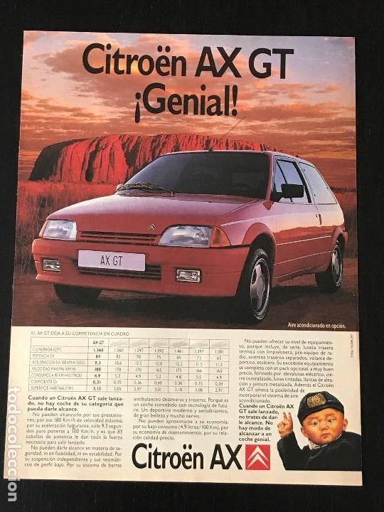 Coches y Motocicletas: CITROEN AX GT - ANUNCIO RECORTE PUBLICIDAD DE REVISTA - NO CATALOGO MANUAL FOLLETO FOTO POSTER