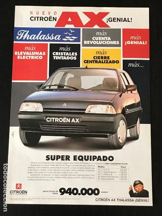 Coches y Motocicletas: CITROEN AX THALASSA - ANUNCIO RECORTE PUBLICIDAD DE REVISTA - NO CATALOGO MANUAL FOLLETO FOTO POSTER