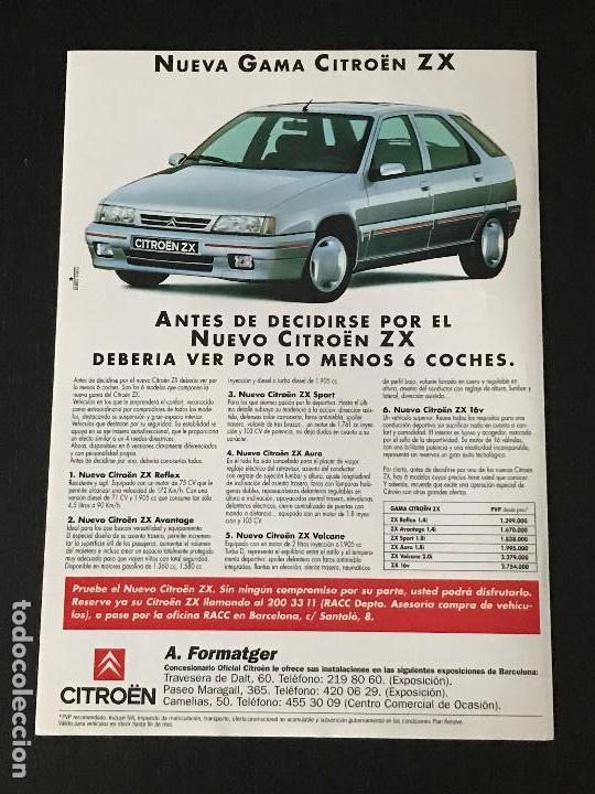 Coches y Motocicletas: CITROEN ZX - ANUNCIO RECORTE PUBLICIDAD DE REVISTA - NO CATALOGO MANUAL FOLLETO FOTO POSTER