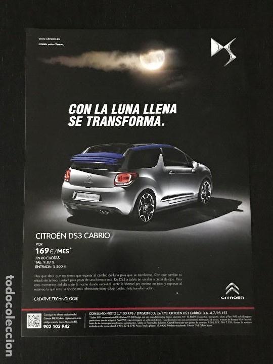 Coches y Motocicletas: CITROEN DS 3 CABRIO - ANUNCIO RECORTE PUBLICIDAD DE REVISTA - NO CATALOGO MANUAL FOLLETO FOTO POSTER