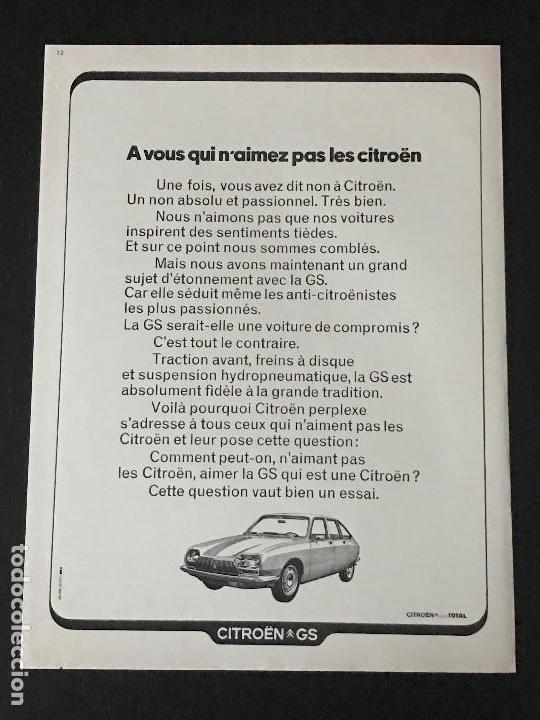 Coches y Motocicletas: CITROEN GS - ANUNCIO RECORTE PUBLICIDAD DE REVISTA - NO CATALOGO MANUAL FOLLETO FOTO POSTER