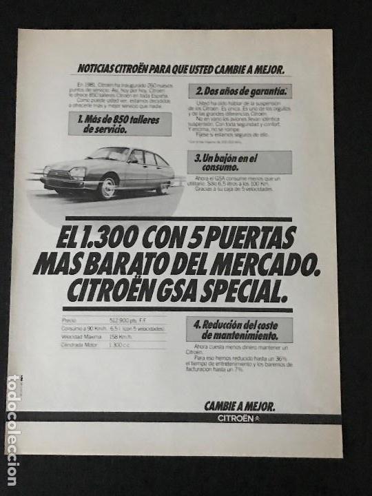 Coches y Motocicletas: CITROEN GSA SPECIAL - ANUNCIO RECORTE PUBLICIDAD DE REVISTA - NO CATALOGO MANUAL FOLLETO FOTO POSTER