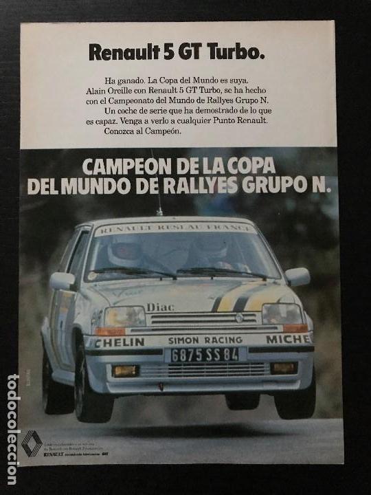 Autos und Motorr&auml;der: RENAULT 5 GT TURBO - ANUNCIO RECORTE PUBLICIDAD DE REVISTA - NO FOTO POSTER FOLLETO CATALOGO MANUAL