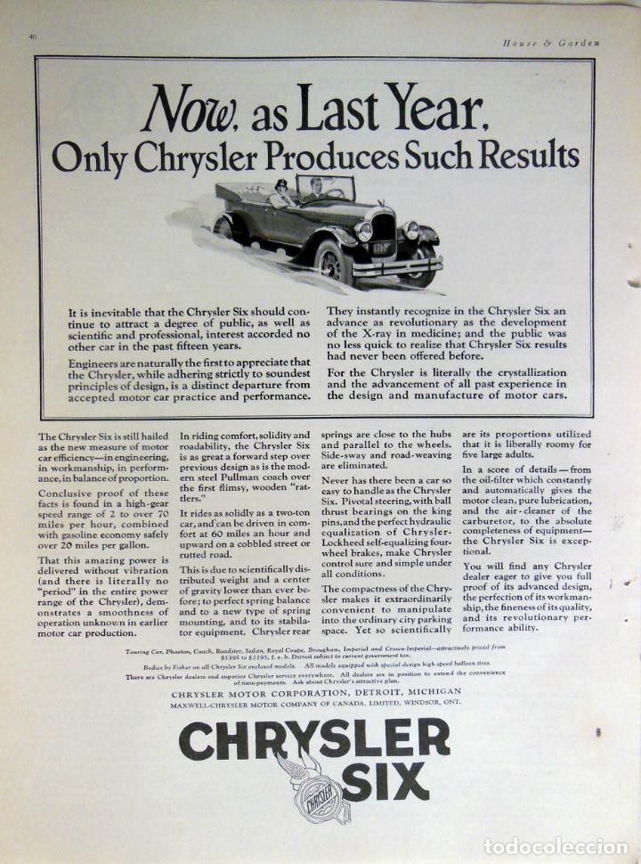 Coches y Motocicletas: Antigua Publicidad Hoja Revista: CHRYSLER SIX. 1925