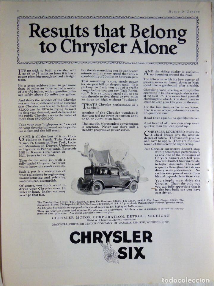 Coches y Motocicletas: Publicidad: CHRYSLER SIX. 1925
