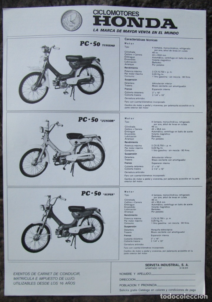 Coches y Motocicletas: hoja original publicidad honda pc 50 y ps 50 serveta