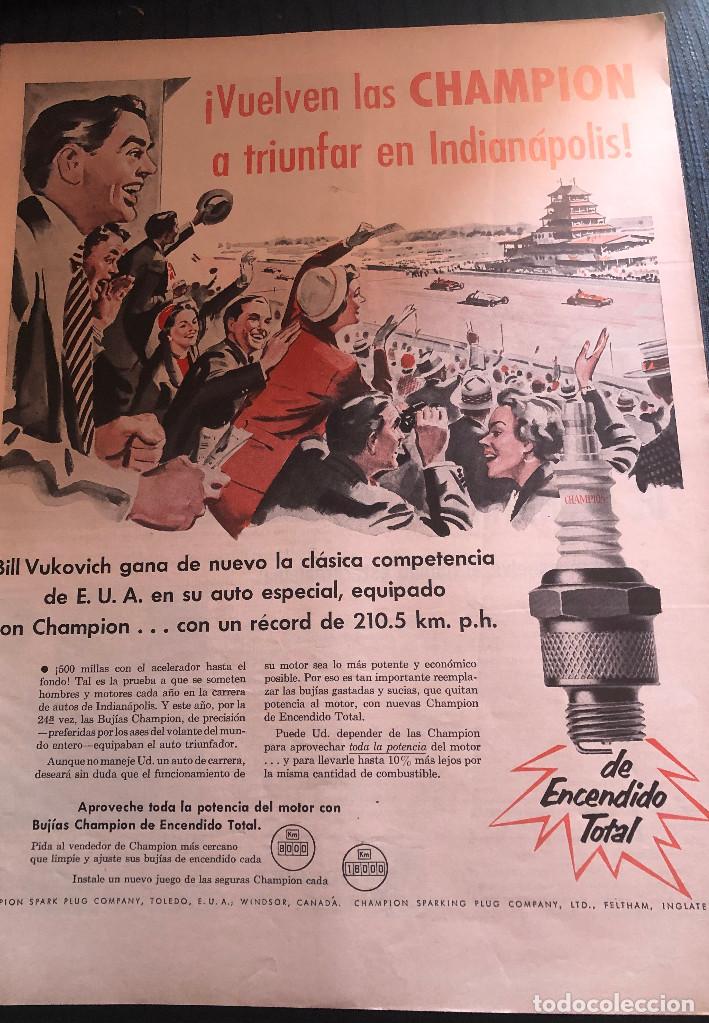 Automobili e Motociclette: Publicidad en prensa de buj&iacute;as Champion. Original a&ntilde;o 1954. Gran tama&ntilde;o: 26 x 36 cm.