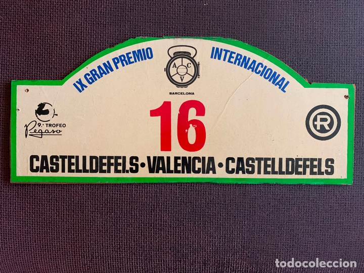 Coches y motocicletas: PLACA MADERA N&ordm; 16. IX GRAN PEMIO INTERNACIONAL CASTELLDEFELS - VALENCIA. 9&ordm; TROFEO PEGASO
