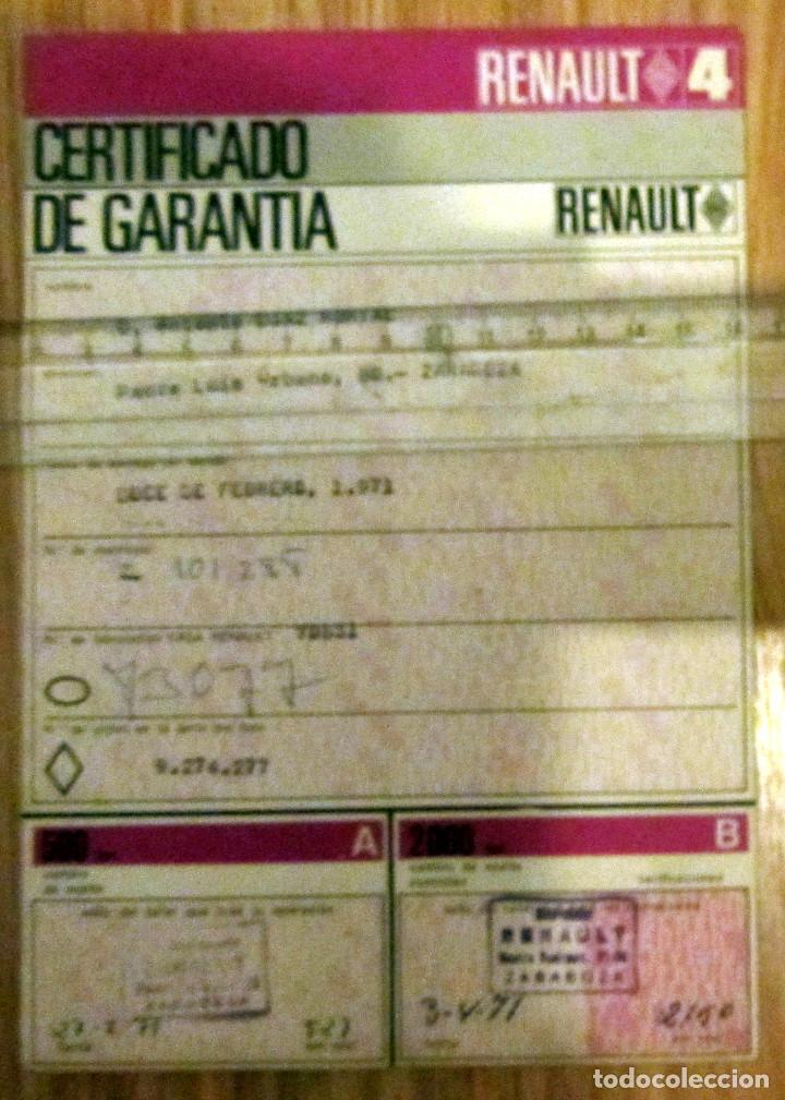 Voitures et Motocyclettes: CERTIFICADO DE GARANTIA RENAULT 4 SELLADO 1971