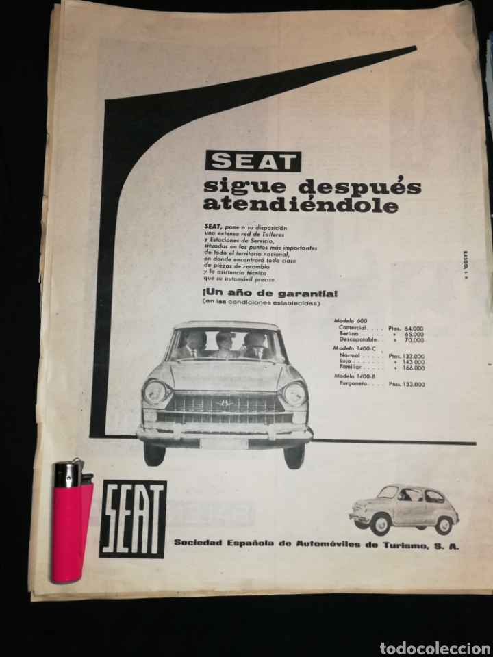 Coches y motocicletas: PUBLICIDAD ANTIGUA SEAT 600 Y SEAT 1400.