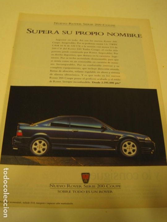 Coches y motocicletas: ROVER 200 COUPE: anuncio publicitario 1993