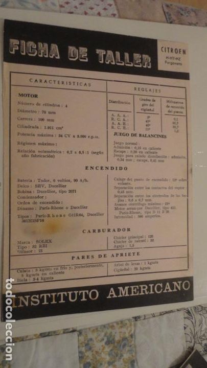 Coches y Motocicletas: INSTITUTO AMERICANO.FICHA TALLER.CITROEN H-HY-HZ FURGONETA.
