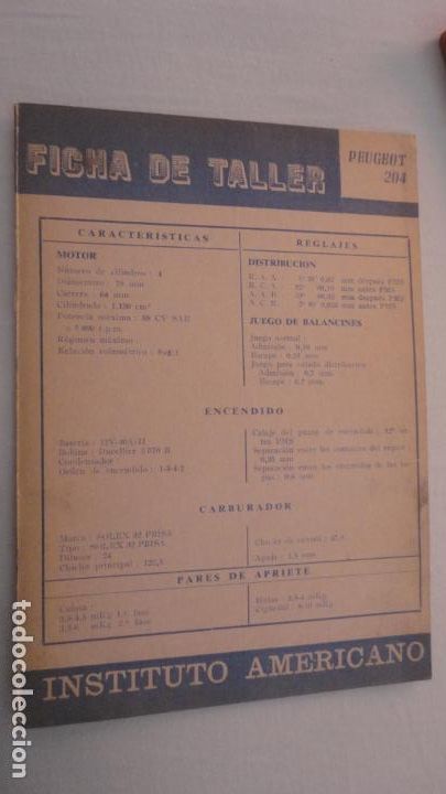 Coches y Motocicletas: INSTITUTO AMERICANO.FICHA TALLER.PEUGEOT 204