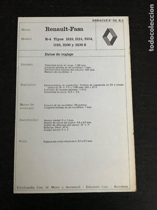 Autos und Motorr&auml;der: RENAULT 4 FASA - FICHA TECNICA DATOS ESQUEMA ELECTRICO - NO MANUAL CATALOGO FOLLETO LIBRO TALLER