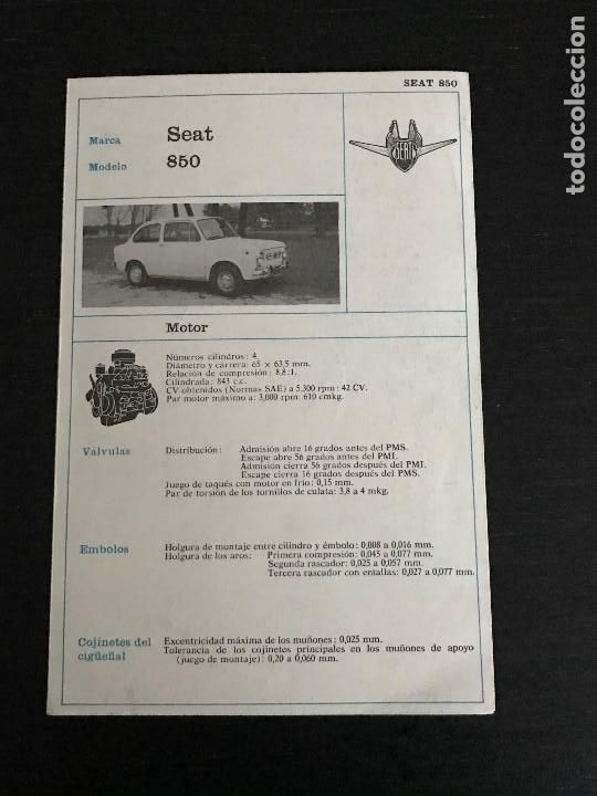 Cars and Motorcycles: SEAT 850 - FICHA TECNICA DATOS MOTOR MEDIDAS CAMBIO FRENOS - NO MANUAL CATALOGO FOLLETO LIBRO TALLER