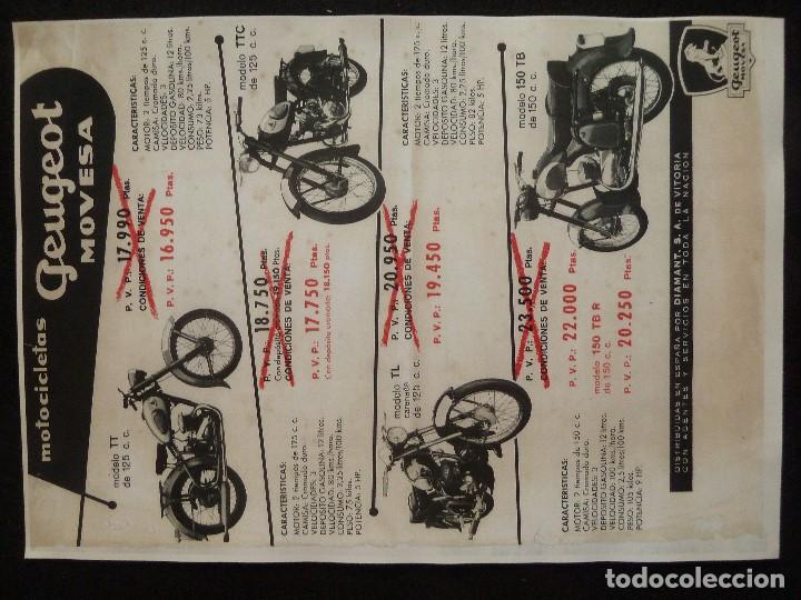 Coches y Motocicletas: PEUGEOT MOVESA-LAMINA PUBLICIDAD MOTOCICLETAS PEUGEOT MOVESA-(LAMINA COPIA DE ORIGINAL)
