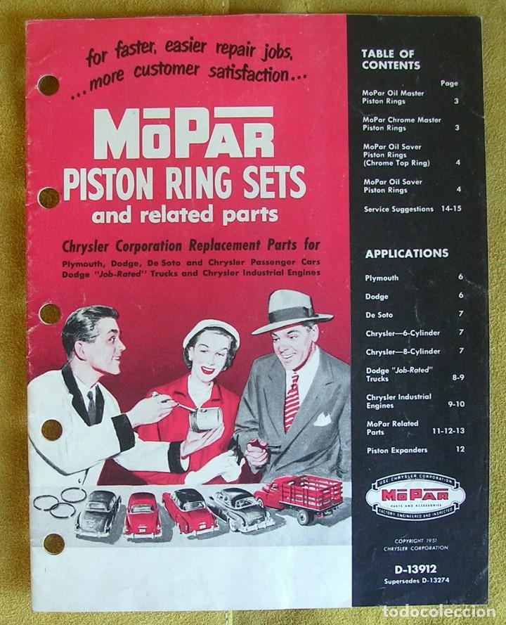 Coches y Motocicletas: ANTIGUO CATALOGO RECAMBIOS COCHE CLASICO CHRYSLER. MOPAR AROS PARA PIST&Oacute;N.