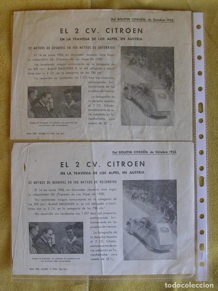Coches y Motocicletas: ANTIGUO BOLET&Iacute;N CITROEN DE 1953. DOS UNIDADES IGUALES. 2CV. 2 CAVALLOS TRAVES&Iacute;A ALPES AUSTRIA.