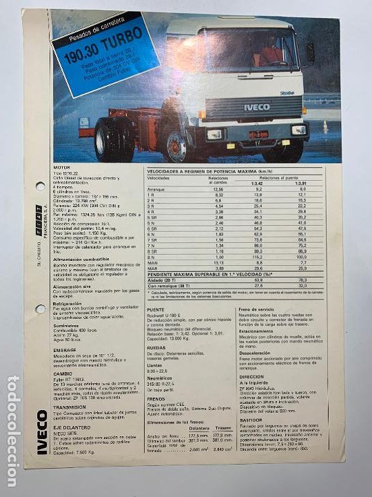 Automobili e Motociclette: folleto catalogo publicidad original camion iveco 190.30 de 1986