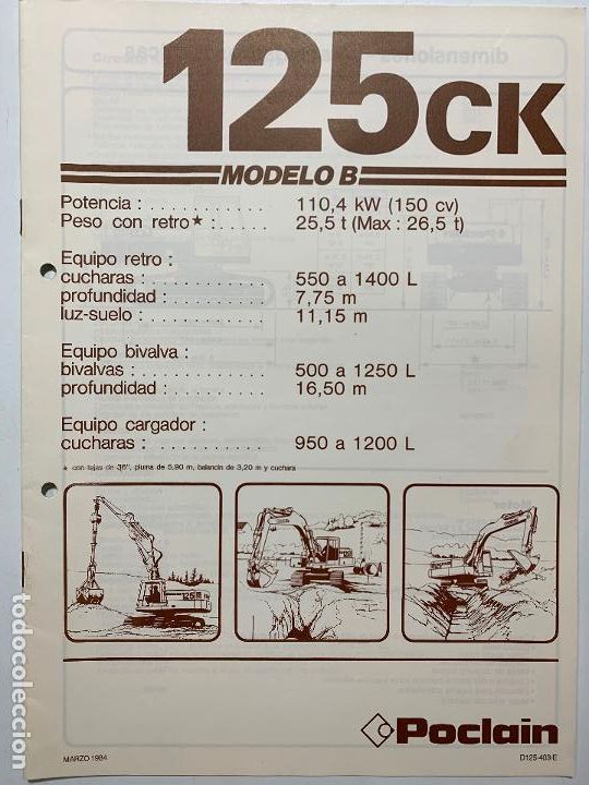 Coches y motocicletas: catalogo folleto excavadora hidraulica poclain modelo b 125 ck de 1984