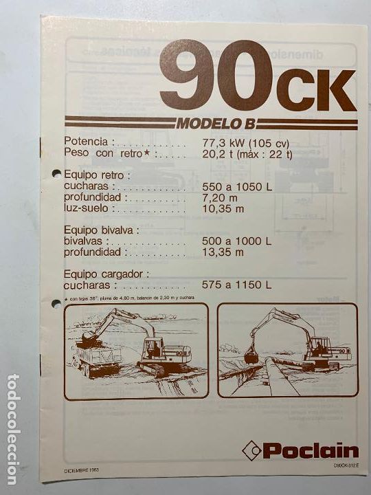 Coches y motocicletas: catalogo folleto excavadora hidraulica poclain modelo b 90 ck de 1983