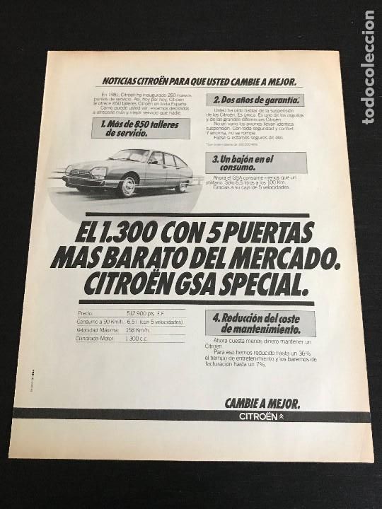 Coches y Motocicletas: CITROEN GSA SPECIAL 1300 - RECORTE PRENSA REVISTA PUBLICIDAD ORIGINAL ANUNCIO