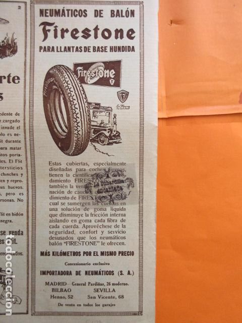 Automobili e Motociclette: PUBLICIDAD 1929 - COLECCION COCHES - FIRESTONE NEUAMTOCO BALON LLANTA HUNDIDA - TAMA&Ntilde;O 13 x 35 CM.