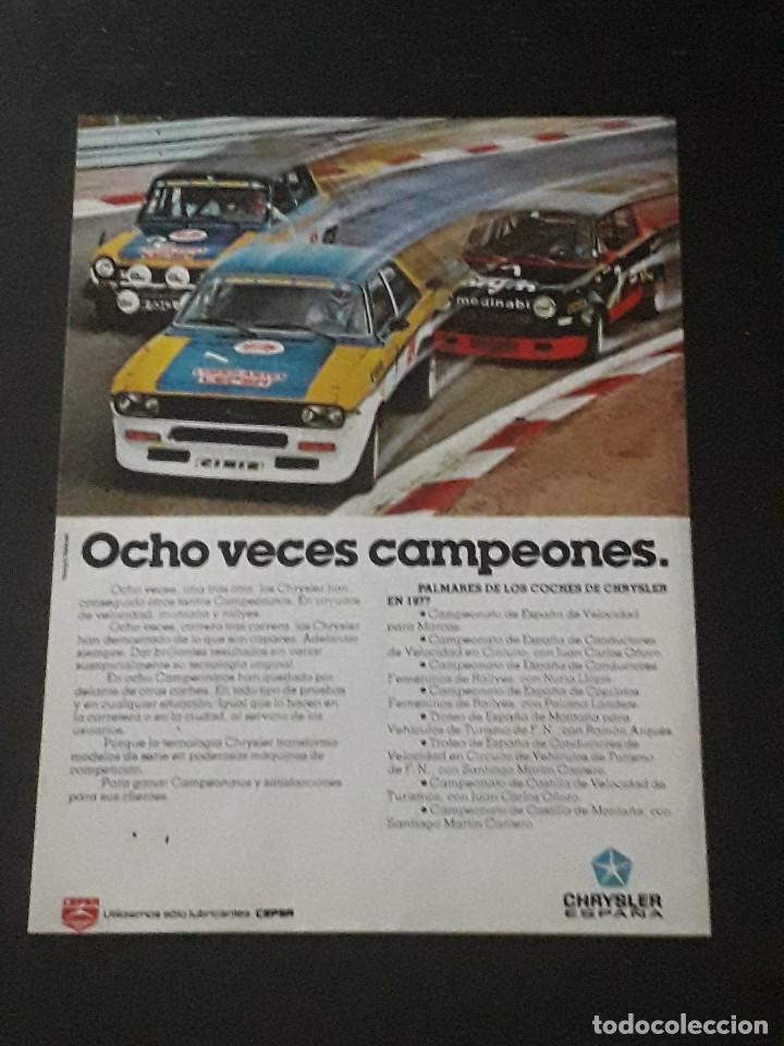 Coches y Motocicletas: CHRYSLER 2 LITROS VELOCIDAD RALLY 180 - RECORTE PRENSA REVISTA PUBLICIDAD ORIGINAL ANUNCIO - ESPA&Ntilde;OL