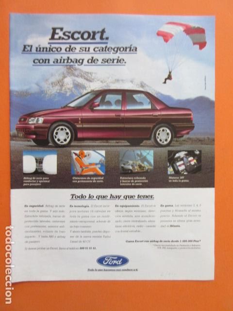 Carros e motociclos: PUBLICIDAD 1994 - FORD ESCORT - TAMA&Ntilde;O 22,5 x 30 CM