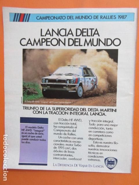 Carros e motociclos: PUBLICIDAD 1987 - LANCIA DELTA CAMPEON DEL MUNDO 1987 - TAMA&Ntilde;O 22,5 x 30 CM