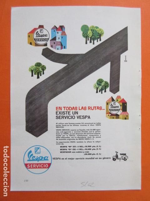 Coches y Motocicletas: PUBLICIDAD 1962 - MOTO VESPA SERVICIO - TAMA&Ntilde;O 13 X 18.5 CM