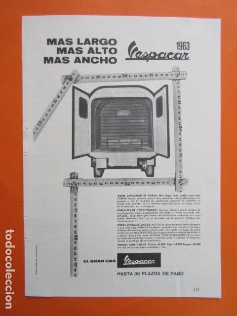 Coches y Motocicletas: PUBLICIDAD 1963 - MOTO VESPA VESPACAR 150 CC - TAMA&Ntilde;O 13 X 18.5 CM