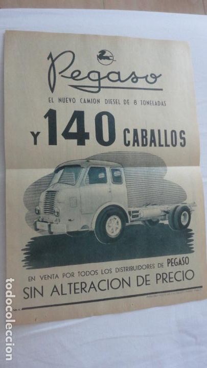 Coches y motocicletas: ANTIGUA RECORTE.PUBLICIDAD.CAMION DIESEL PEGASO 140 CABALLOS.A&Ntilde;OS 50