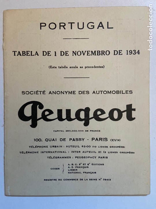Coches y Motocicletas: 1934 TASA DE PRECIO PEUGEOT
