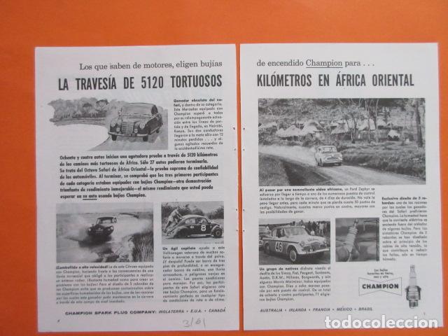 Coches y motocicletas: PUBLICIDAD 1961 COLECCION COCHES - BUJIA CHAMPION MERCEDES RALLY AFR - TAMA&Ntilde;O 13 X 18.5 CM X 2 HOJAS