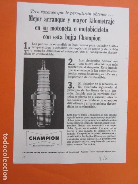 Autos und Motorr&auml;der: PUBLICIDAD 1961 COLECCION COCHES - BUJIA CHAMPION - TAMA&Ntilde;O 13 X 18.5 CM