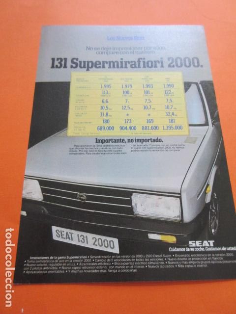 Coches y motocicletas: PUBLICIDAD COLECCION COCHES - SEAT 131 SUPERMIRAFIORI 2000 - TAMA&Ntilde;O 13 X 18.5 CM