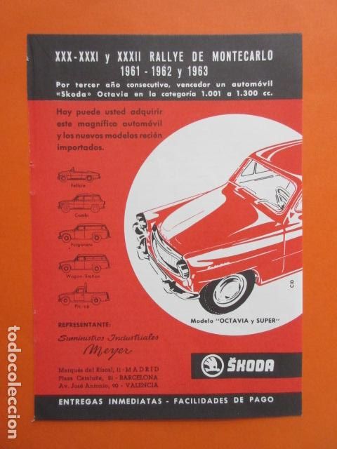 Cars and Motorcycles: PUBLICIDAD 1964 COLECCION COCHES - SKODA - RALLYE DE MONTECARLO