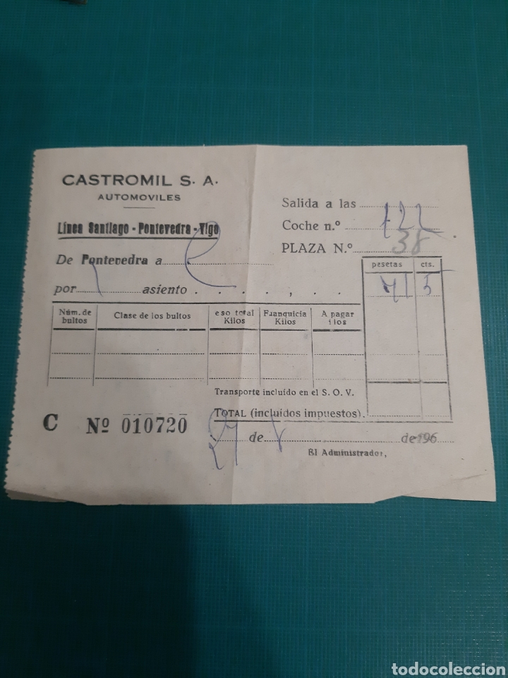 Voitures et Motocyclettes: CASTRIMIL AUTOVOVILES LINEA SANTIAGO PONTEVEDRA VIGO RECIBO PLAZA