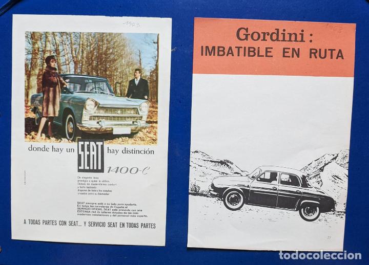 Coches y motocicletas: 2 anuncios de coche Gordini y Seat 1400, del a&ntilde;o 1963. Vell i Bell