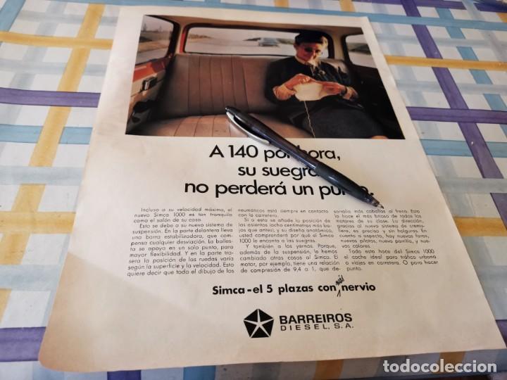 Coches y Motocicletas: COCHE SIMCA 1000 BARREIROS DI&Eacute;SEL REVERSO RELOJ CERTINA DS-2 ANUNCIO PUBLICIDAD REVISTA 1969