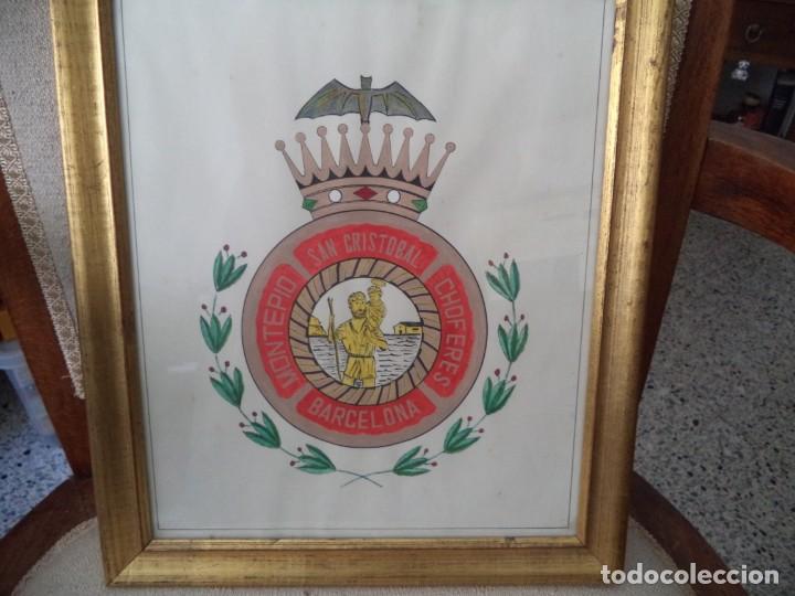 Coches y Motocicletas: Escudo Montepio Choferes San Cristobal .Barcelona .Pintado a mano.