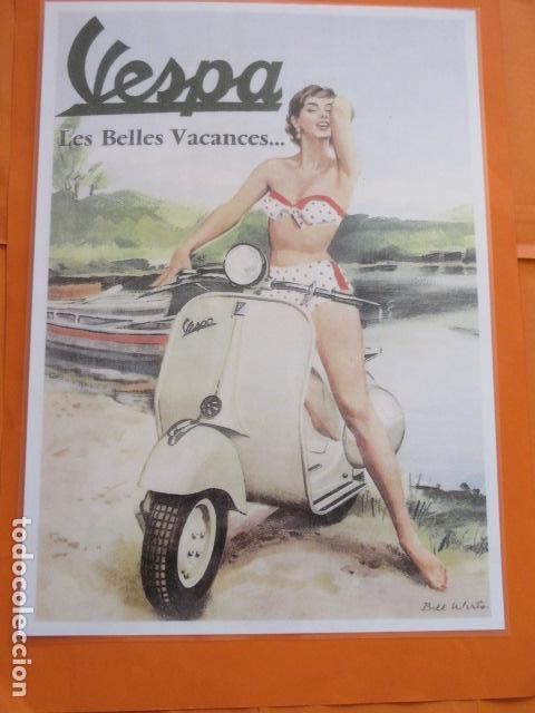 Coches y Motocicletas: CARTEL - REPRODUCCION ANTIGUA PUBLICIDAD VESPA - 28.5 X 40 (INCLUIDO MARGENES)