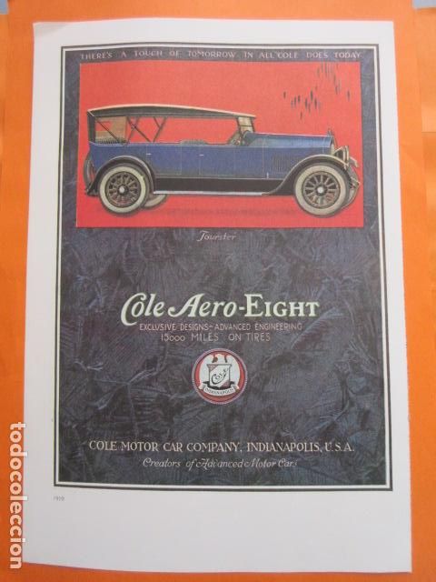 Cars and Motorcycles: LAMINA DE LIBRO - COLE AERO-EIGHT 1910 - THE COLUMBIA MOTOR 1910 - 27 X 40 (INCLUIDO MARGEN)