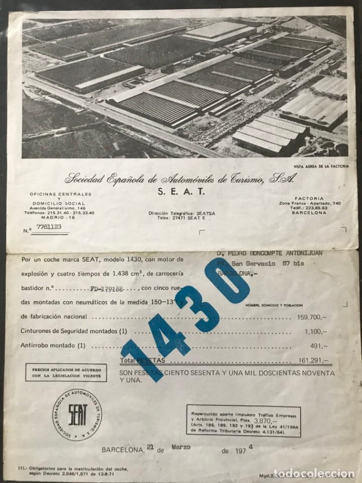 Coches y motocicletas: SEAT 1430 FACTURA DE COMPRA ORIGINAL A&Ntilde;O 1974 BARCELONA