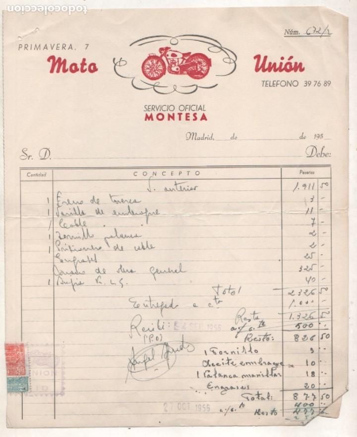 Coches y Motocicletas: Factura o carta comercial Servicio oficial Montesa. Moto Union Madrid.