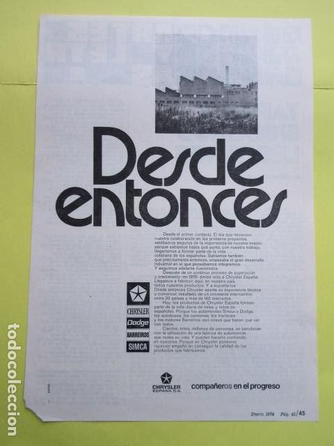 Coches y Motocicletas: PUBLICIDAD 1974 - CHRYSLER DODGE BARREIROS SIMCA