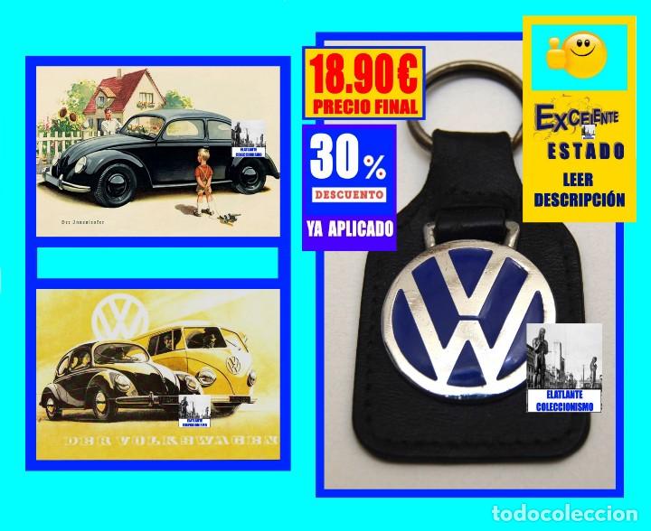 Coches y Motocicletas: EXCELENTE LLAVERO DE LUJO VW VOLKSWAGEN BEETLE BUS K&Auml;FER ORIGINAL A&Ntilde;OS 70 - CROMO, ESMALTES Y CUERO