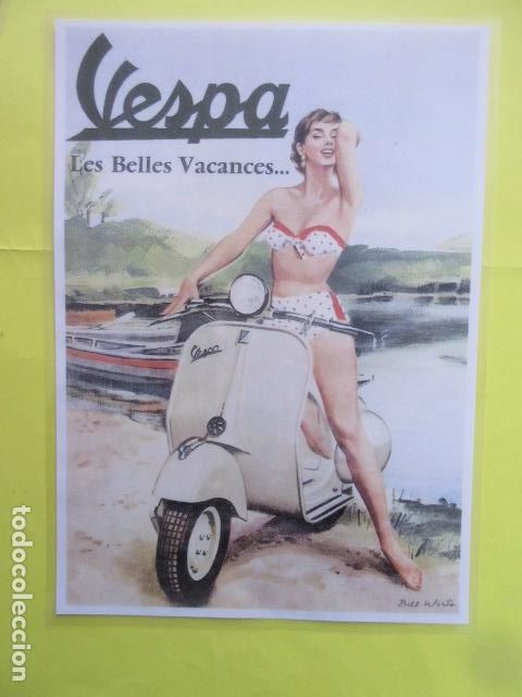Coches y Motocicletas: CARTEL REPRODUCCION PUBLICIDAD VESPA - TAMA&Ntilde;O 29 x 40 CM