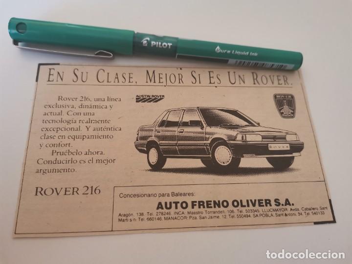 Coches y motocicletas: CO HE ROVER 216 CONCESIONARIO BALEARES AUTO FRENO OLIVER MALLORCA RECORTE PERI&Oacute;DICO 1987